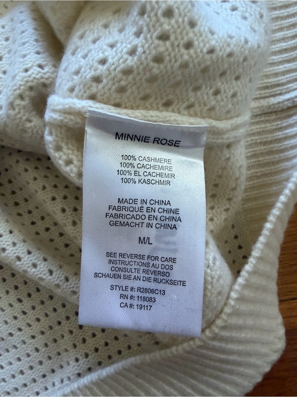 MINNIE ROSE EUC Cream Short Dolman Sleeve Knit Sweater Caftan M L Cashmere - Picture 3 of 5
